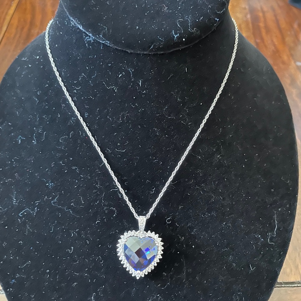 Sterling Silver/925 Sapphire and CZ 18‘ Necklace